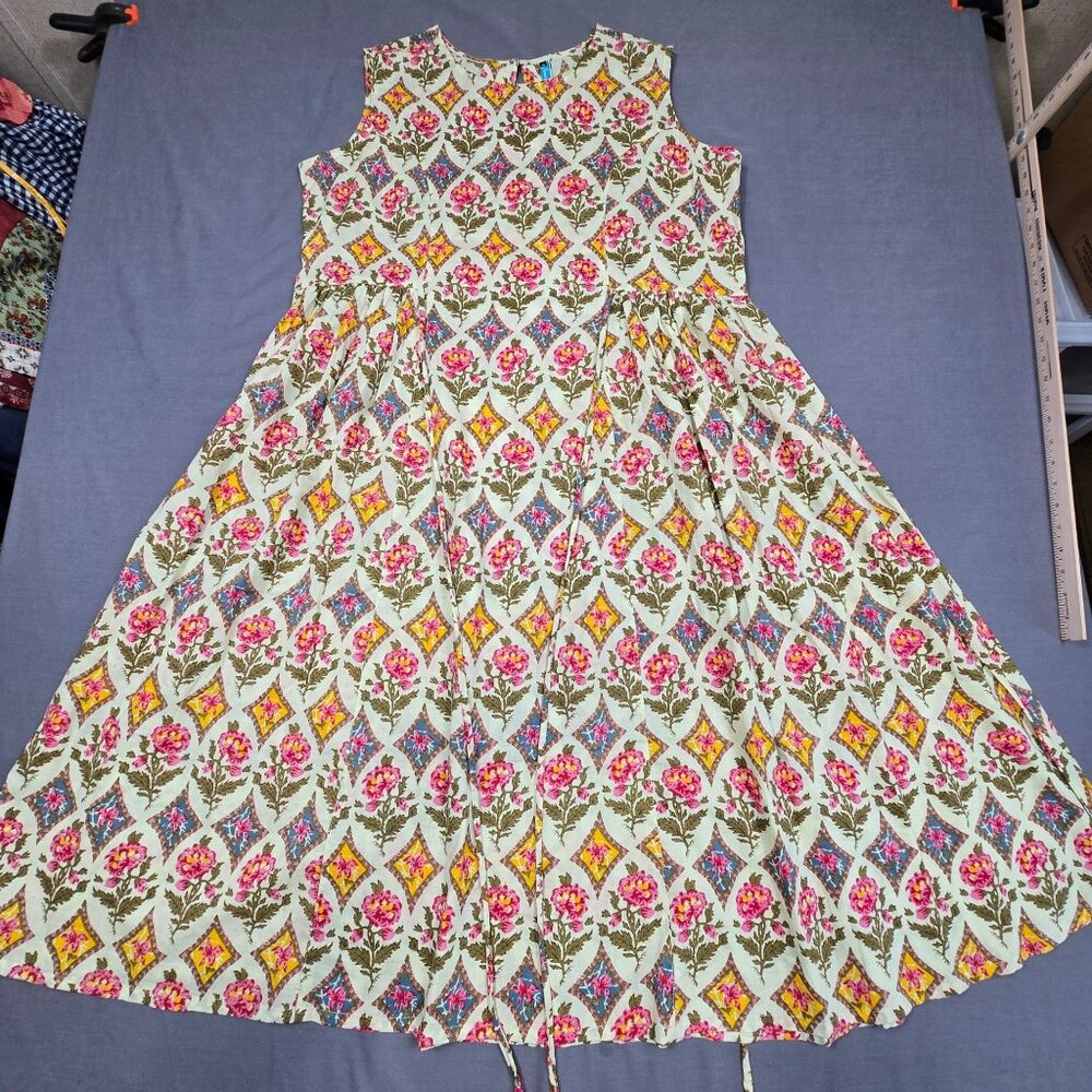 Floral XL Boho Cottage Core Sleeveless Fit & Flare Midi Summer Dress Janasya